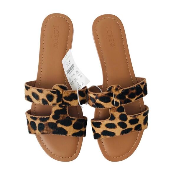 New! J. Crew Leopard Calf Hair Beachside Cheetah Summer Beach Slide Sandals - Picture 1 of 7